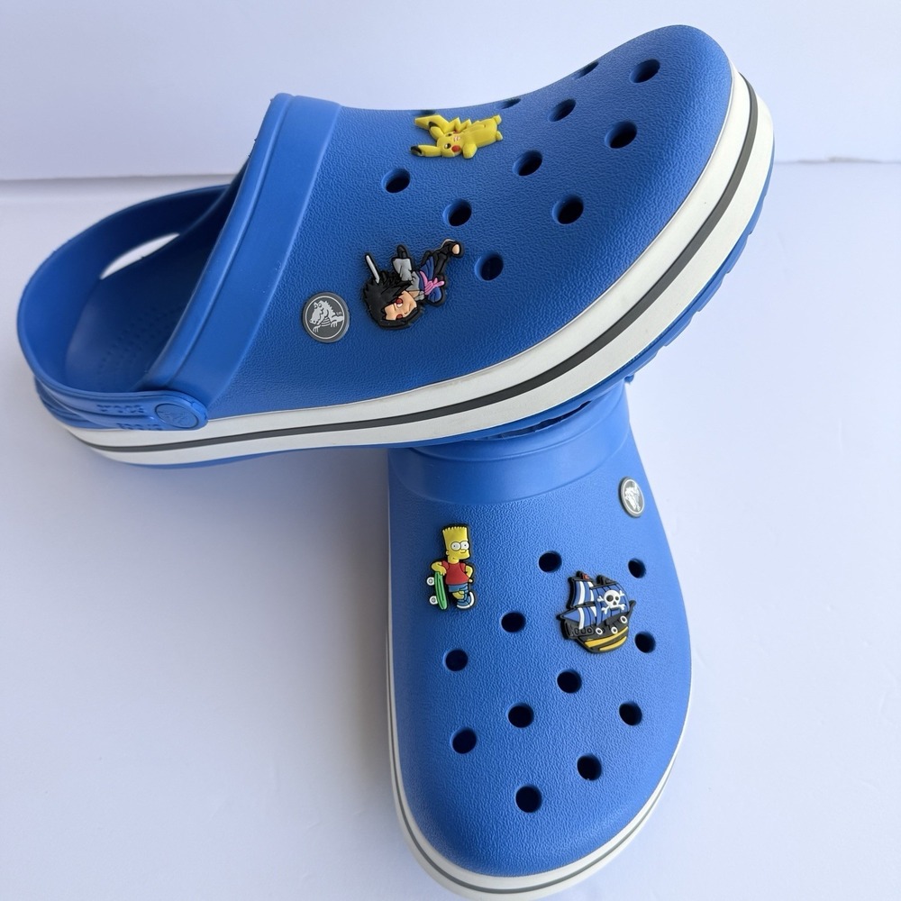 Mens Crocs 12 Crocband Blue Naruto Sasuke Uchiha Simpsons Pokemon Pirate Jibbitz